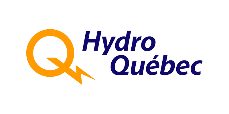 Logo d'Hydro-Québec présentant un "Q" jaune avec un éclair et du texte bleu foncé.