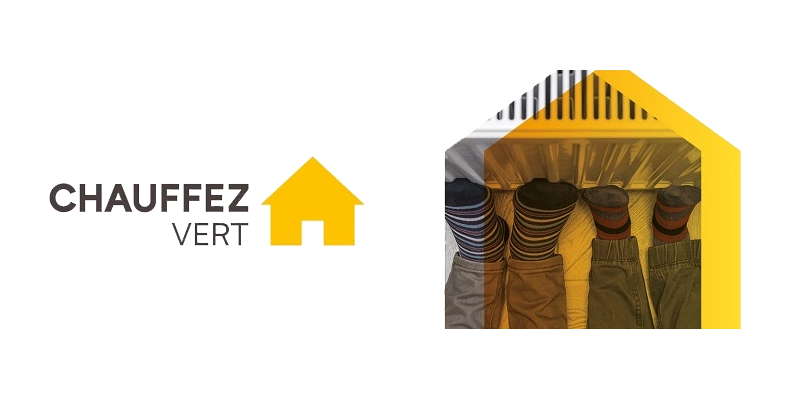 Logo du programme Chauffez vert avec une petite maison jaune